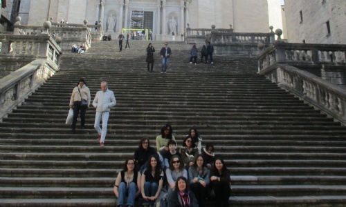Students sitting in steps